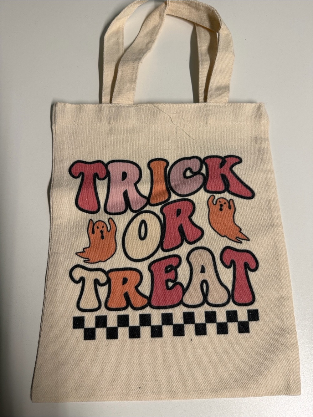 Trick or Treat Canvas Tote Bag - Pink & Orange Ghosts